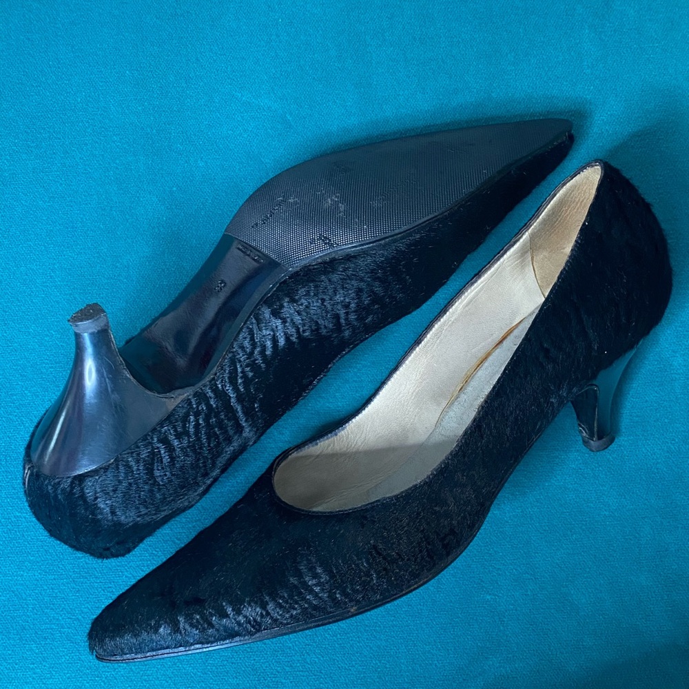 Black Mink Fur Women's Italian Kitten Heel Pointed Toe Pump